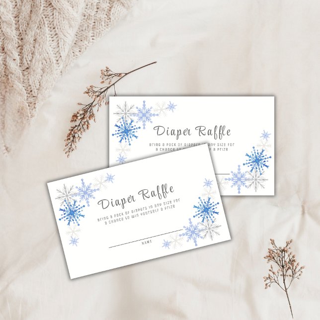 Carte D'accompagnement Simples Snowflakes Jeu de douche à rayures hiverna (Simple Snowflakes Winter Diaper Raffle Shower Game Enclosure Card)