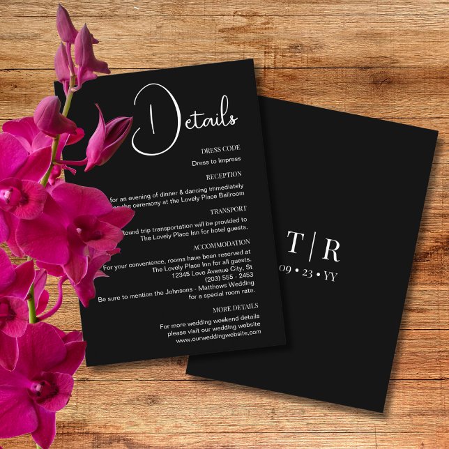 Carte D'accompagnement Simplicité classique Détails Mariage noir et blanc (Créateur téléchargé)