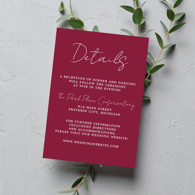 Carte D'accompagnement Simplicité réelle 3 Script Mariage Claret minimal (Créateur téléchargé)