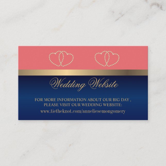 Carte D'accompagnement Site Coral and Navy Blue Gold Hearts (Devant)
