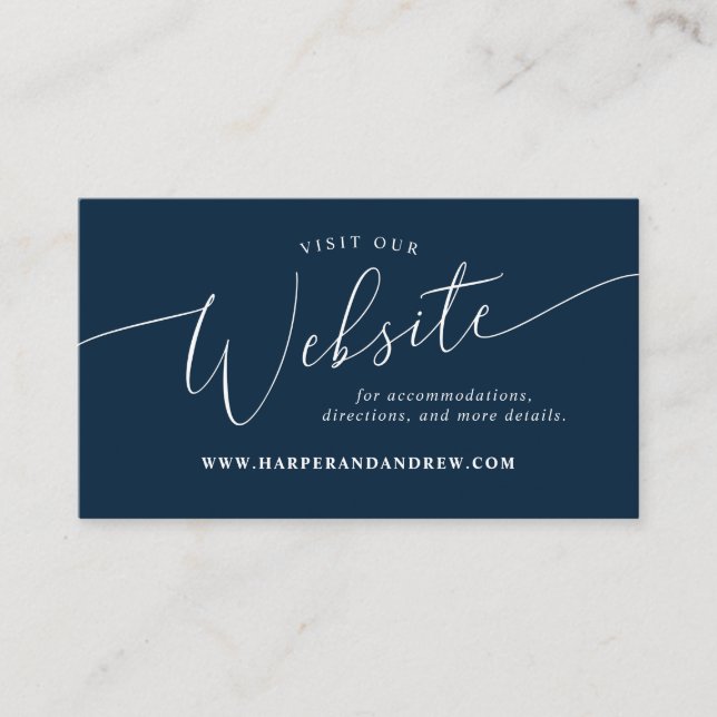 Carte D'accompagnement Site de Mariage de Navy Blue Minimal (Devant)