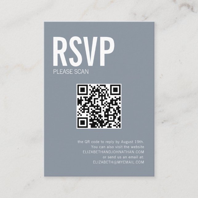 Carte D'accompagnement Site de Mariage de typographie simple QR Code RSVP (Devant)