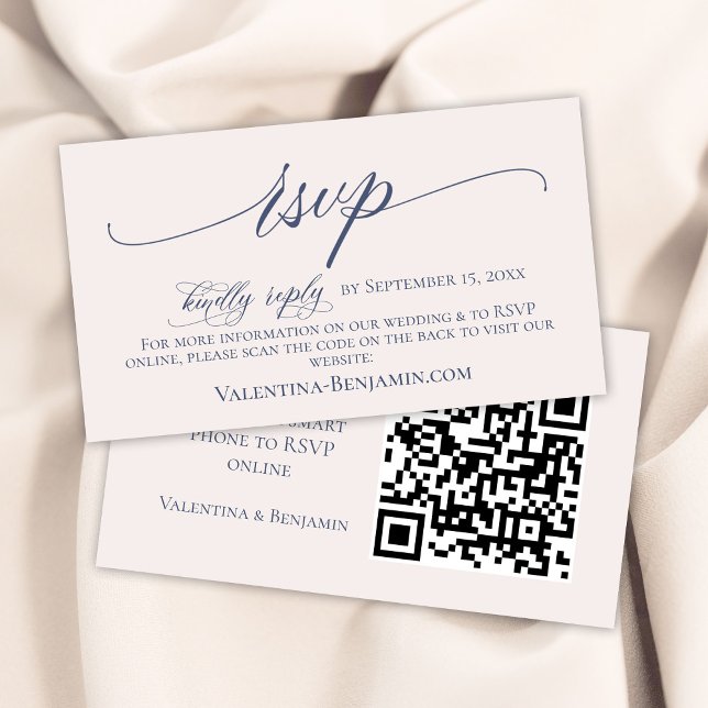 Carte D'accompagnement Site de mariage élégant en beige bleu RSVP QR code (Créateur téléchargé)