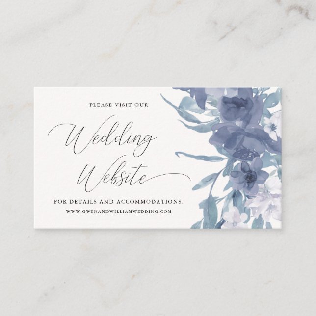 Carte D'accompagnement Site de Mariage Floral Dusty Blue (Devant)