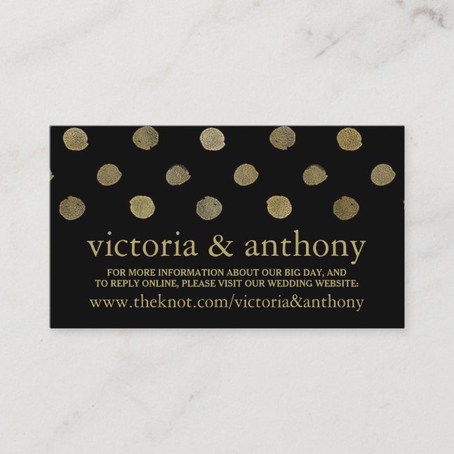 Carte D'accompagnement Site de Mariage moderne Black & Gold Pois (Devant)
