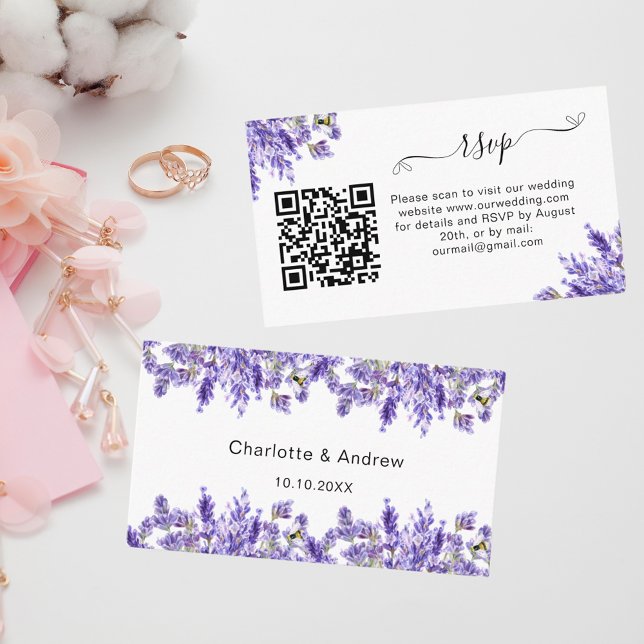 Carte D'accompagnement Site de réponse du mariage Lavender code QR RSVP (Créateur téléchargé)