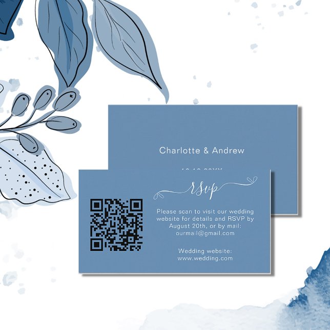 Carte D'accompagnement Site de réponse mariage bleu Dusty Code QR RSVP (Créateur téléchargé)