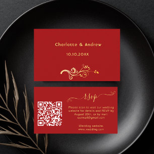 Carte D'accompagnement Site de réponse mariage en or rouge code QR RSVP