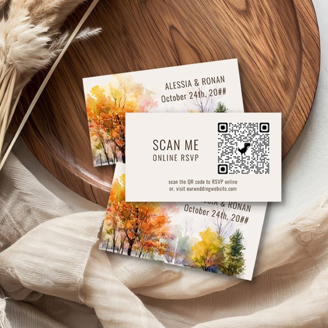 Carte D'accompagnement Site en ligne RSVP QR Code Woodsy Mariage de autom (QR Code Wedding Website Online RSVP Card from the Fall Lake Wedding Collection by Darling & May )