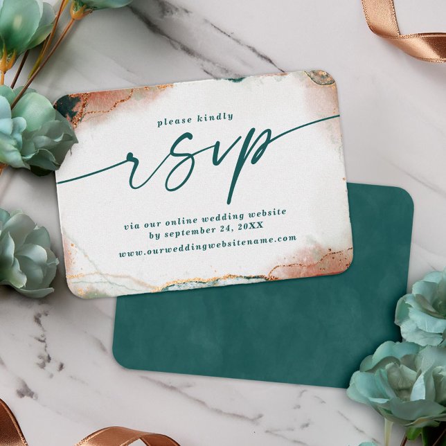 Carte D'accompagnement Site Internet Abstrait Turquoise et Mariage en cui (Teal and Copper Wedding RSVP Card)