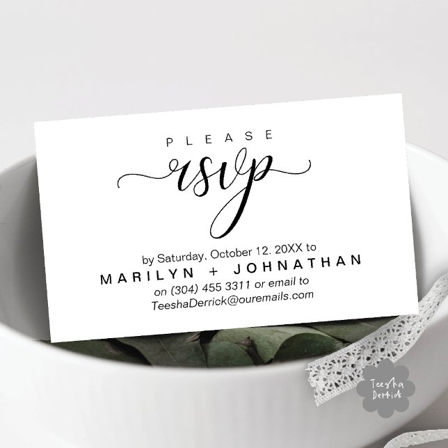 Carte D'accompagnement Site Internet Mariage RSVP Classy Moderne (Modern Classy RSVP Wedding Website Reminder Enclosure Card White Black)