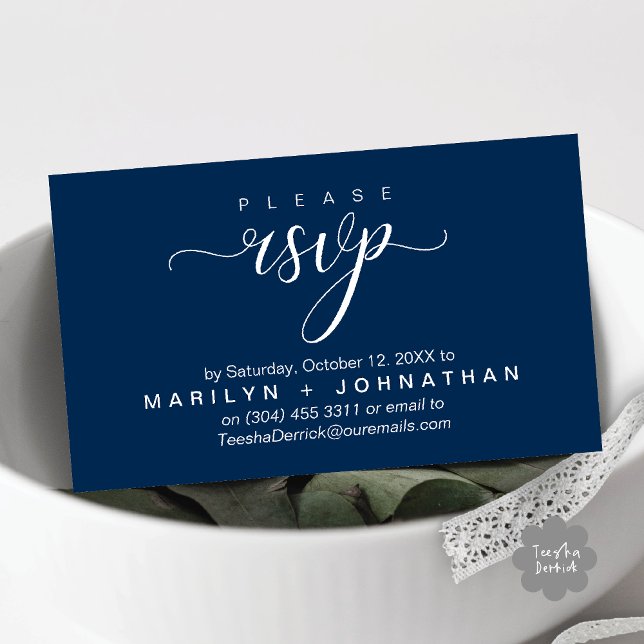 Carte D'accompagnement Site Internet Mariage RSVP Classy Moderne (Modern Classy RSVP Wedding Website Reminder Enclosure Card Navy Blue)