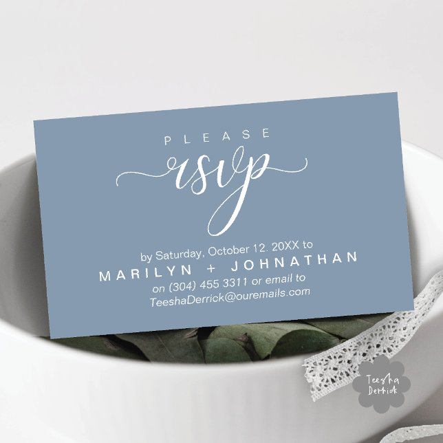 Carte D'accompagnement Site Internet Mariage RSVP Classy Moderne (Modern Classy RSVP Wedding Website Reminder Enclosure Card Dusty Blue)