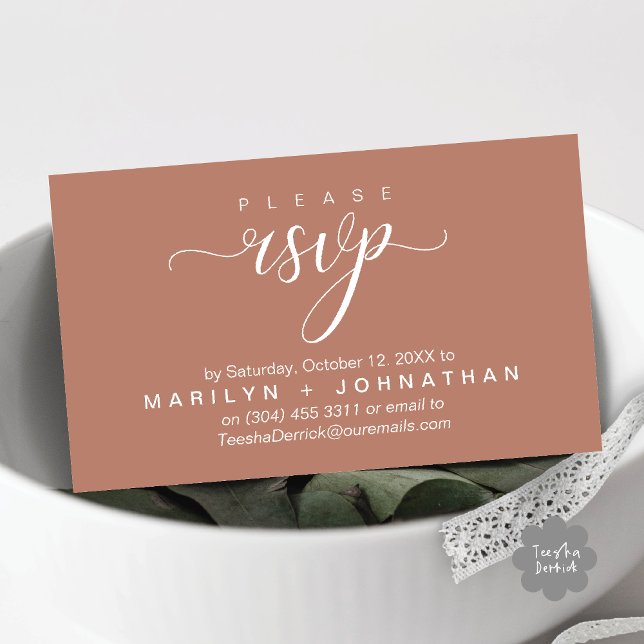 Carte D'accompagnement Site Internet Mariage RSVP Classy Moderne (Modern Classy RSVP Wedding Website Reminder Enclosure Card Terracotta Brown Earthy)