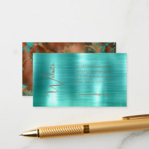 Carte D'accompagnement Site Internet tendance Turquoise & cuivre Metallic