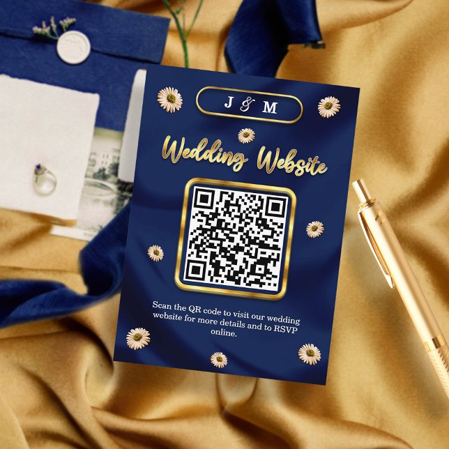 Carte D'accompagnement Site Mariage de code QR de la Marine Blue Gold Ivo (Créateur téléchargé)