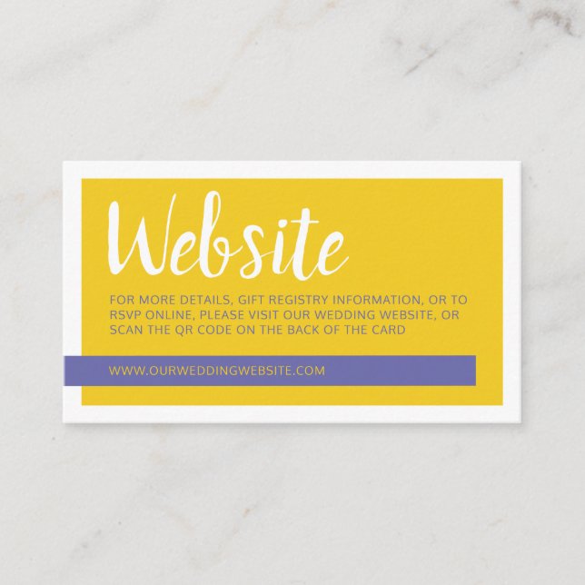 Carte D'accompagnement Site mariage de code QR moderne jaune & violet (Devant)