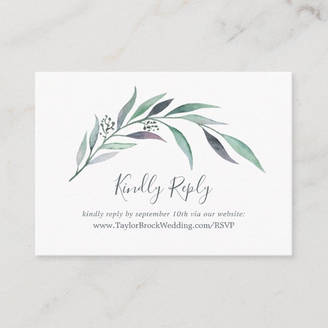 Carte D'accompagnement Site Mariage de l'Eucalyptus violet et vert RSVP (Devant)