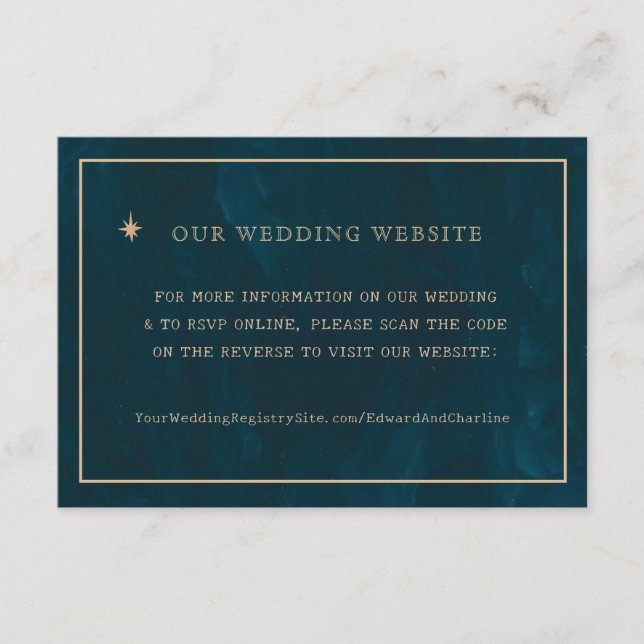 Carte D'accompagnement Site Mariage de Marine Gold Stars | Cod QR RSVP (Devant)