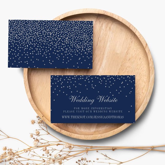 Carte D'accompagnement Site Mariage de Navy Blue & Glam Silver Confetti (Créateur téléchargé)
