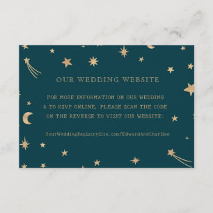 Carte D'accompagnement Site Mariage de Navy Moon Gold Stars   Cod QR RSVP