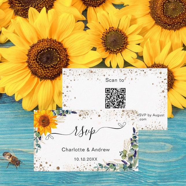 Carte D'accompagnement Site mariage de tournesol Eucalyptus RSVP QR code (Créateur téléchargé)