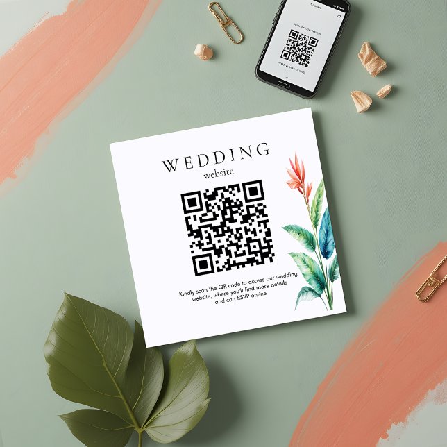 Carte D'accompagnement Site Mariage de verdure tropicale QR Code RSVP (Créateur téléchargé)