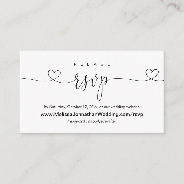 Carte D'accompagnement Site Mariage en ligne RSVP, calligraphie moderne (Devant)