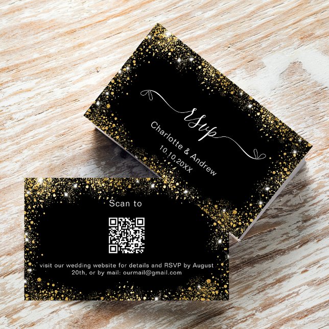 Carte D'accompagnement Site mariage en or noir RSVP QR code (Créateur téléchargé)