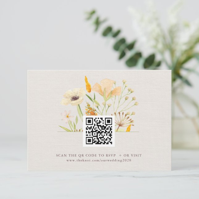 Carte D'accompagnement Site Mariage fleur sauvage RSVP QR Code (Debout devant)