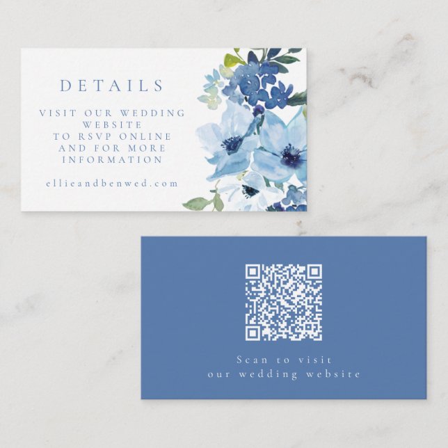 Carte D'accompagnement Site Mariage Floral Bleu clair RSVP QR Code (Devant / Derrière)