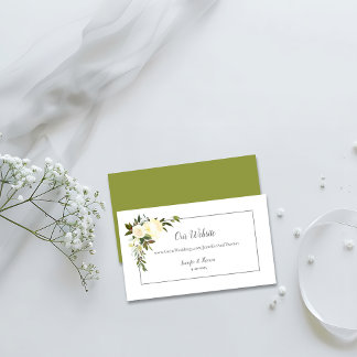 Carte D'accompagnement Site Mariage Floral de Roses Blanches | Vert olive