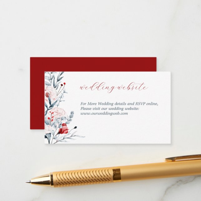 Carte D'accompagnement Site Mariage Floral Fleur Rouge Et Bleu (Devant/Arrière en situation)