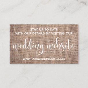 Carte D'accompagnement Site Mariage, joli script moderne & Burlap