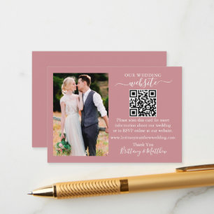 Carte D'accompagnement Site mariage Minimaliste QR Photo Dusty Rose