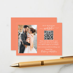 Carte D'accompagnement Site mariage Minimaliste simple QR Photo Coral
