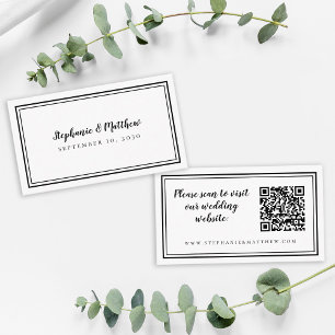 Carte D'accompagnement Site mariage Moderne QR Code Elégant noir blanc