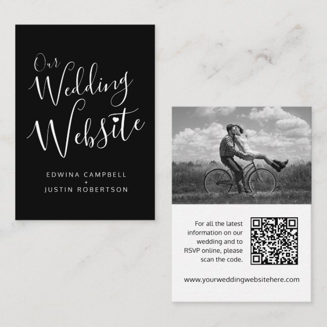 Carte D'accompagnement Site mariage noir blanc coeur code QR (Devant / Derrière)