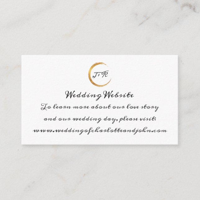 Carte D'accompagnement Site mariage Noir Blanc Or Monogramme Minimal (Devant)