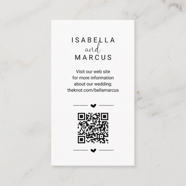 Carte D'accompagnement Site mariage QR Code - Détails du registre RSVP (Devant)