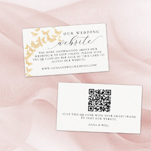 Carte D'accompagnement Site mariage QR Code Gold Butterflies Mariage