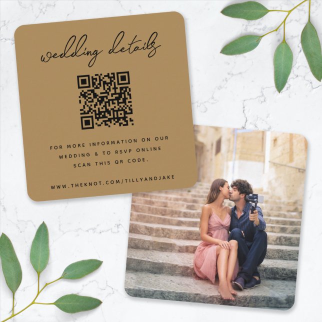 Carte D'accompagnement Site mariage | QR Code Gold Minimal photo RSVP (Direct guests seamlessly to your wedding website using this elegant QR code photo enclosure card)