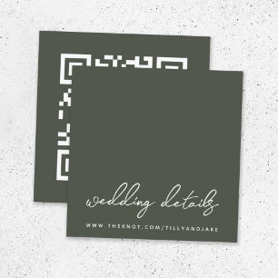 Carte D'accompagnement Site mariage   QR Code minimal Olive Green RSVP