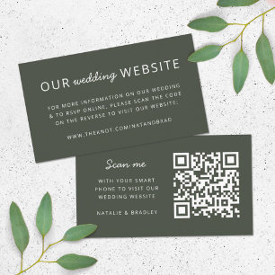 Carte D'accompagnement Site mariage   QR Code vert olive minimaliste