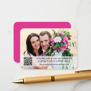 Carte D'accompagnement Site mariage QR Overlay Photo Hot Pink