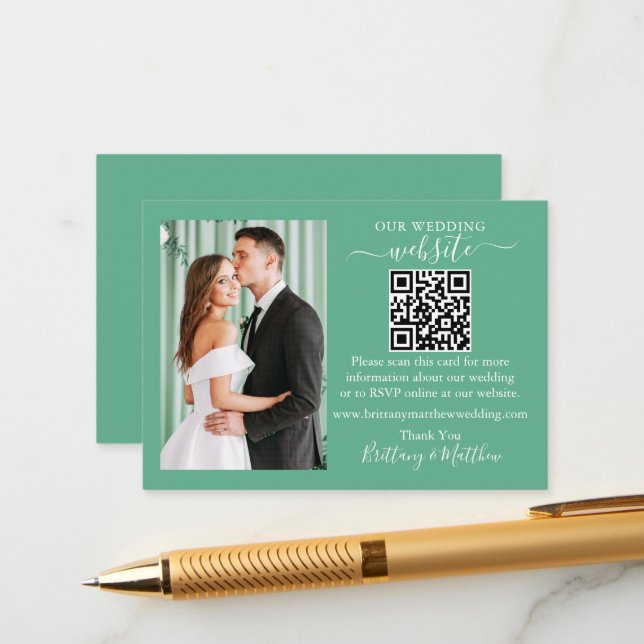 Carte D'accompagnement Site mariage QR Photo Neo Mint Green (Devant/Arrière en situation)