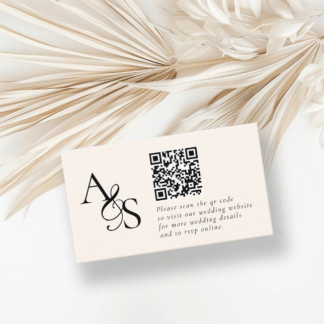 Carte D'accompagnement Site mariage, RSVP, QR-Code, Élégant, Monogramme (Créateur téléchargé)