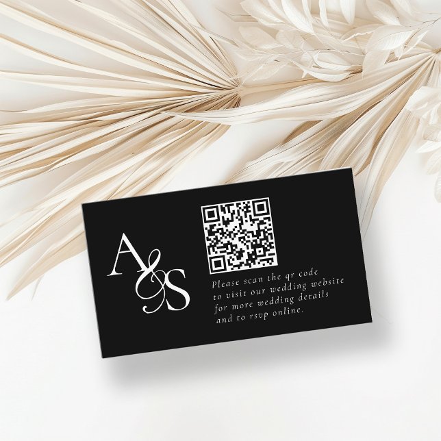 Carte D'accompagnement Site mariage, RSVP, QR-Code, Élégant, Monogramme (Créateur téléchargé)