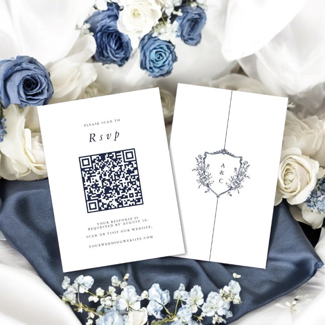Carte D'accompagnement Site mariage | RSVP QR Code Texte de la marine pho (qr code wedding rsvp , modern simple editable tie the knot in style , bride to be )