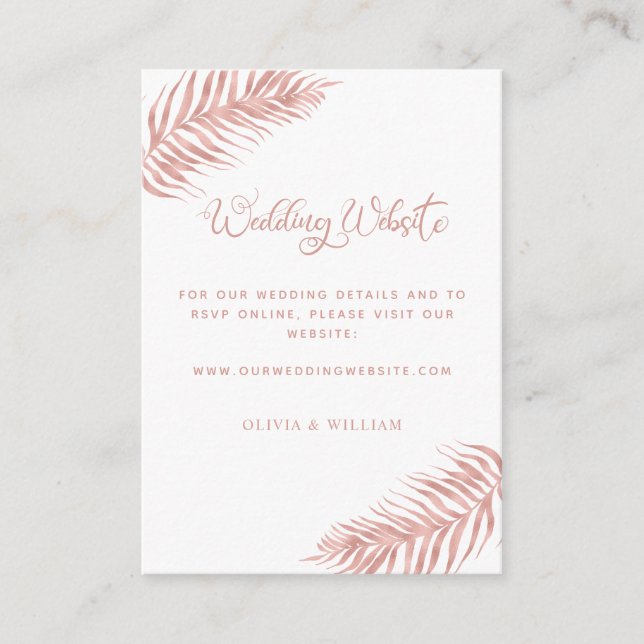 Carte D'accompagnement Site Rose Tropical Gold Palm Leaf White Mariage (Devant)